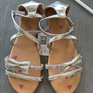 Silver Kids Sandals with Bow